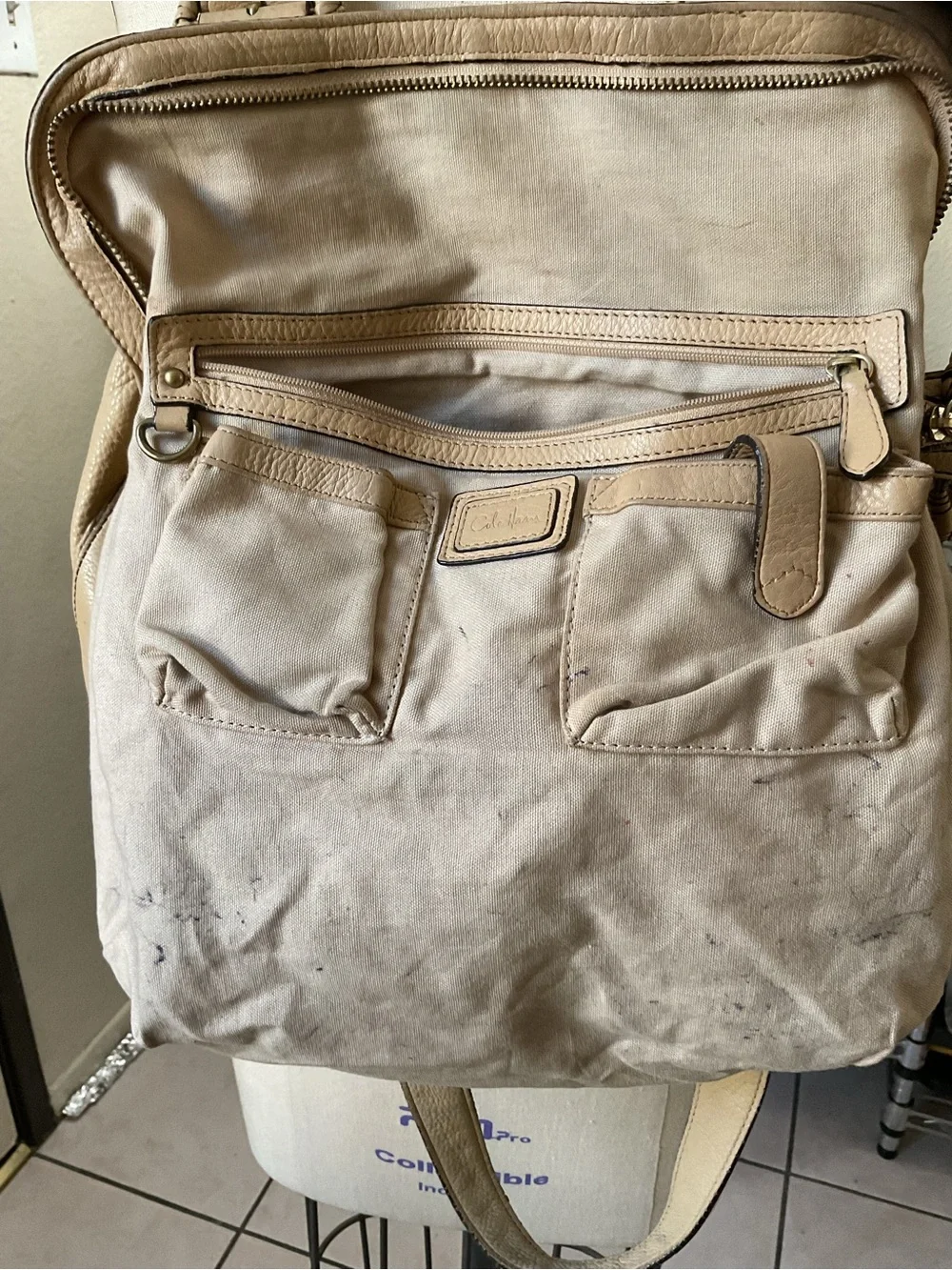 Cole Haan Gathered Leather Shoulder Bag in Beige